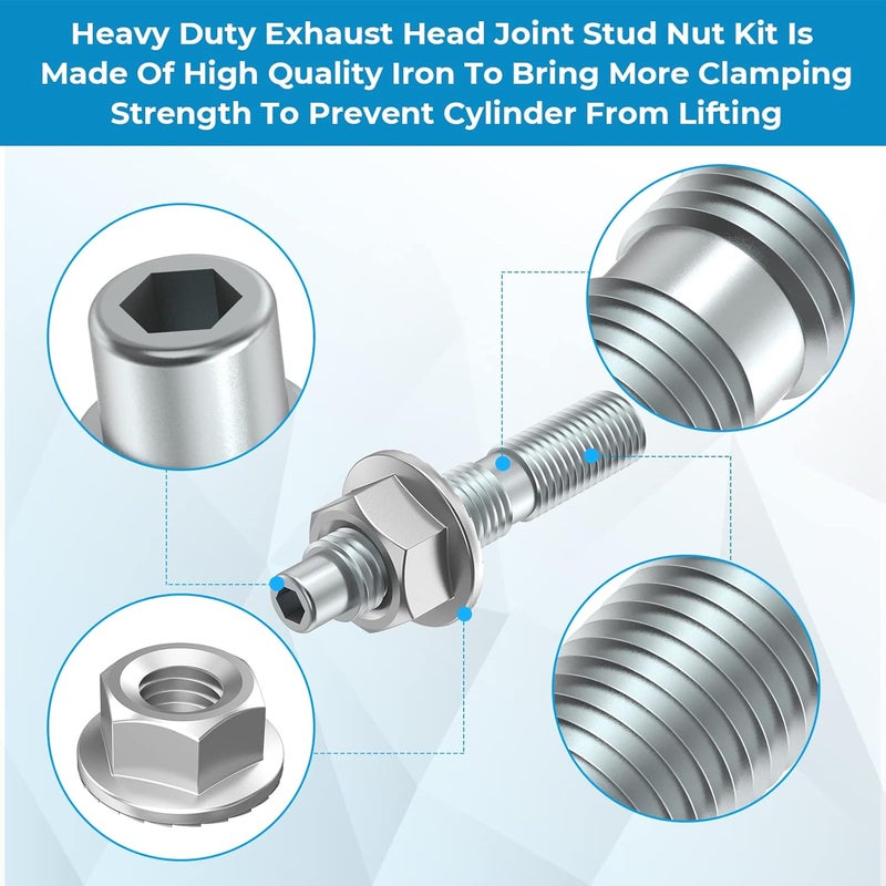 WIKIBB Exhaust Stud Bolt Nuts Kit for Honda TRX400X Sportrax 400 1999-2008 Heavy Duty Exhaust Head Pipe Stud Bolts Kit - Image 5